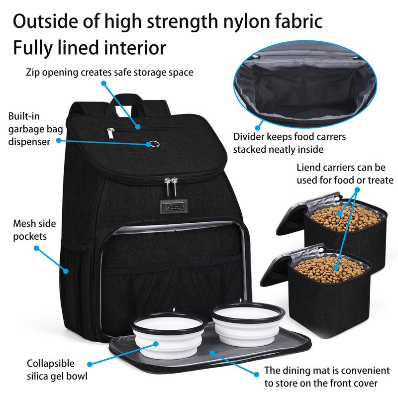 BAGLHERä¸¨Dog Travel Bag, Airline Approved Pet Supplies Backpack, Dog Travel Backpack Accessories Set with 2 Silicone Collapsible Bowls and 2 Food Baskets. Black - Image 4
